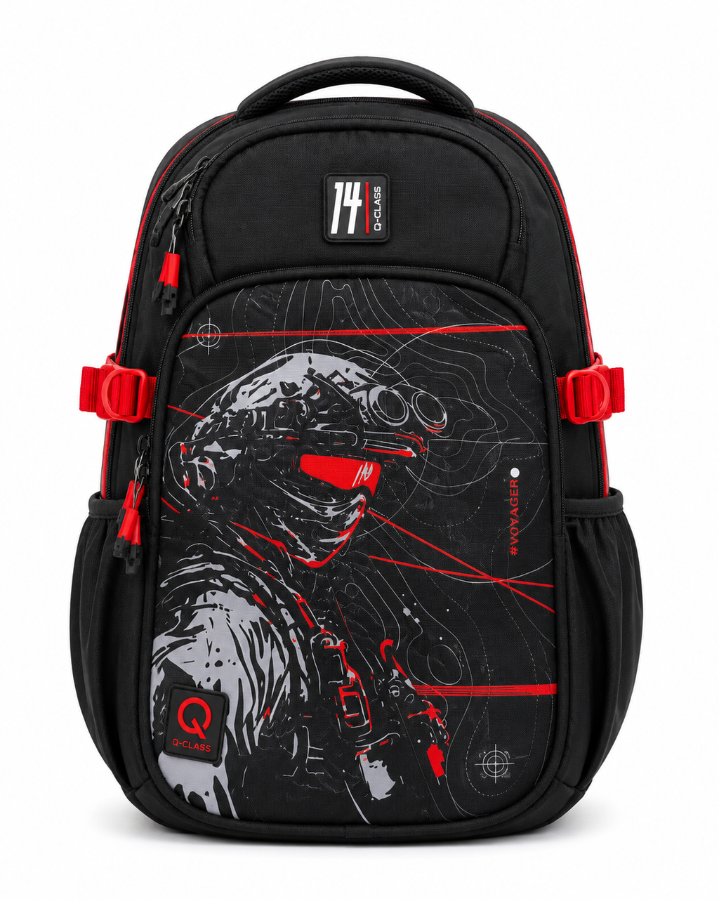 Q-Class Voyager Black Red School Backpack