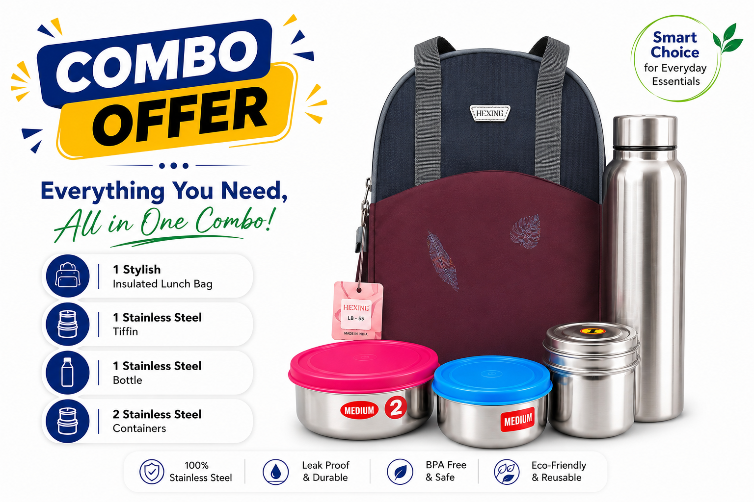 Lunch bag with Tiffen box combo